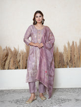 Medium Antique tissue shimmer suit with Embroidered neck